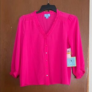 CeCe Women's Bright Pink Button-Down Blouse